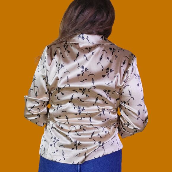 Dressbarn Satin Gold and Black Button Up Blouse, M - Picture 2 of 9